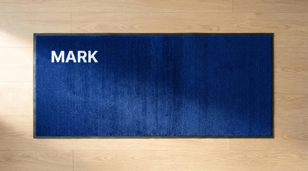 Royal blue custom text mat: Mark